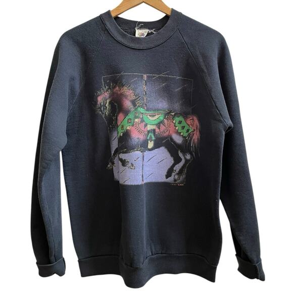 Vintage 1990 Fruit of The Loom USA The Wild Side Carousel Print Sweatshirt Large - Picture 3 of 12